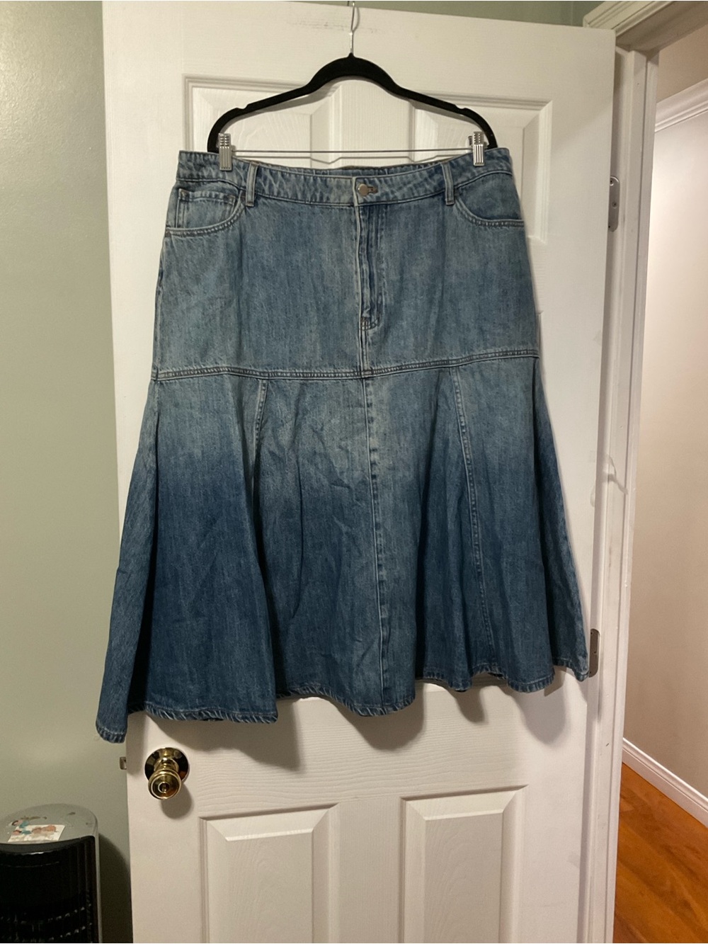 Anthropologie Two-Tone Denim A-Line Midi Skirt - Blue